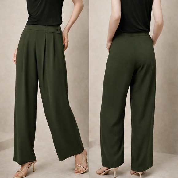 Banana Republic Pants - Banana Republic New Olive Green Tencel Pleated Wide Leg Pants Womens SZ 16 Chic